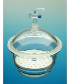 Desecador de vidrio para vacío con llave esmerilada 24/29, disco porcelana y de 200 mm de diámetro nominal de la marca Simax