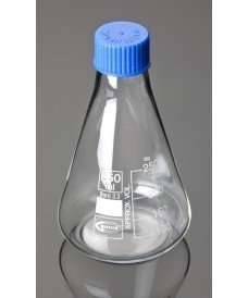 Fiole conique en verre borosilicate de 50ml et bouchon à vis GL