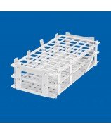 Gradilla de plástico de polipropileno de color blanco y tipo universal para 24 tubos de ensayo, con orificios de 25 mm. 