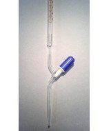 Bureta graduada de vidrio con válvula de punzón de PTFE de 50 ml de capacidad y de clase AS, con número y certificado de lote.