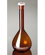Volumetric amber glass flask with stopper, 100 ml capacity, Class A