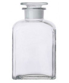 Flacon rectangulaire blanc de 500 ml avec un col large et un bouchon en verre rodé.