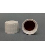 Bouchon inviolable blanc avec disque intérieur en téflon et standard PP28 à vis.