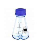 Matraz Erlenmeyer de 500 ml de capacidad con deflectores de vidrio de borosilicato y tapa de rosca, para cultivos.