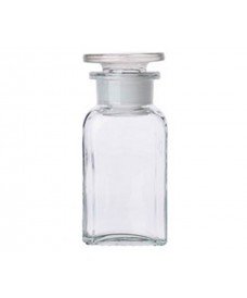 Frasco de vidrio transparente cuadrado de 100 ml con tapón de vidrio esmerilado 29/22.