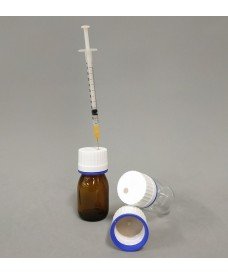 Bouchon en plastique blanc (PP28) avec sceau d'inviolabilité et disque thermoplastique pour injection : prélèvement du contenu d