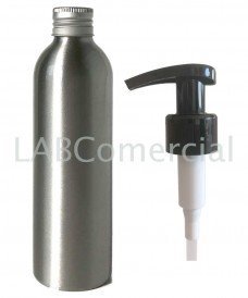 Frasco de aluminio 250ml y bomba dosificadora con rosca de 24mm negra
