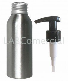 Frasco de aluminio 100ml y bomba dosificadora con rosca de 24mm negra