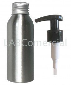 Frasco de aluminio 50ml y bomba dosificadora con rosca de 24mm negra