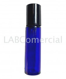 Blue glass tube with stainless steel roll-on and black cap