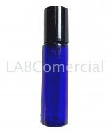Blue glass tube with stainless steel roll-on and black cap