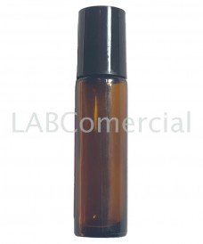 Amber glass tube with stainless steel roll-on and black cap