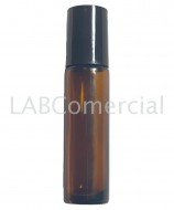 Amber glass tube with stainless steel roll-on and black cap