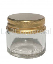 Pot en verre transparent de 15 ml et couvercle à vis en aluminium de couleur dorée