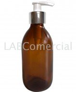 Frasco de vidrio ámbar de 250 ml y bomba dosificadora de color planta y blanca