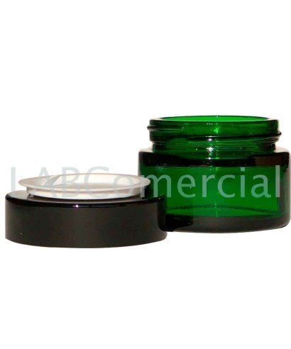 Pot en verre vert 30 ml avec couvercle noir