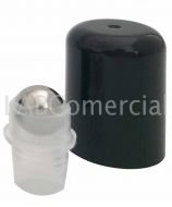 Black screw cap and roll-on stopper with stainless steel ball for bottle with 18 mm diameter screw top.