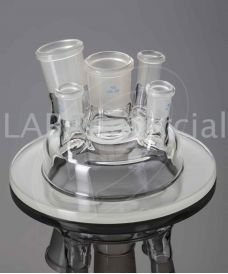 Tapa para matraz reactor con 5 bocas de vidrio esmeriladas normalizado estándar: dos salidas de 29/32 y tres salidas 14/23