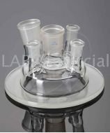 Tapa para matraz reactor con 5 bocas de vidrio esmeriladas normalizado estándar: dos salidas de 29/32 y tres salidas 14/23