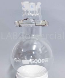 Matraz reactor esférico con tapa con 5 bocas y capacidad de 5.000 ml.