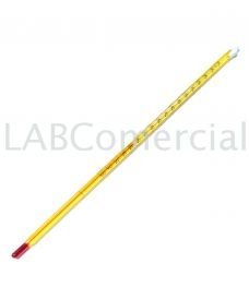 Termómetro químico de varilla, escala de 0 °C a 110 °C, graduación de 1 °C con anilla para sujeción, inmersión mínima 76 mm.