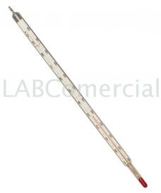 Termómetro químico opal, escala de -10°C a 50°C, graduación de 1°C, escala interna negra. Columna de líquido orgánico rojo, libr