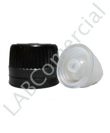 Black tamper-evident cap with EPE inner disc for 28 mm screw glass bottles.