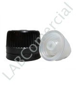 Black tamper-evident cap with EPE inner disc for 28 mm screw glass bottles.