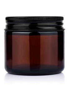 Pot en verre ambré de 120 ml avec bouchon à vis en aluminium noir.